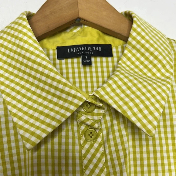 LAFAYETTE 148 Gingham Plaid Check Button Up Collard Capsule Wardrobe Blouse - Picture 4 of 9